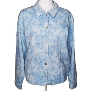 TravelSmith Women's Light Blue Floral Toille Pattern Jean Jacket Sz Lg